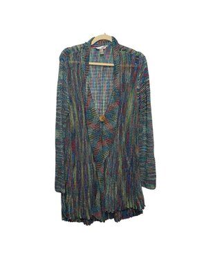 Krazy Kat Multicolor Open Front Knit Cardigan With Button Detail XL Women’s